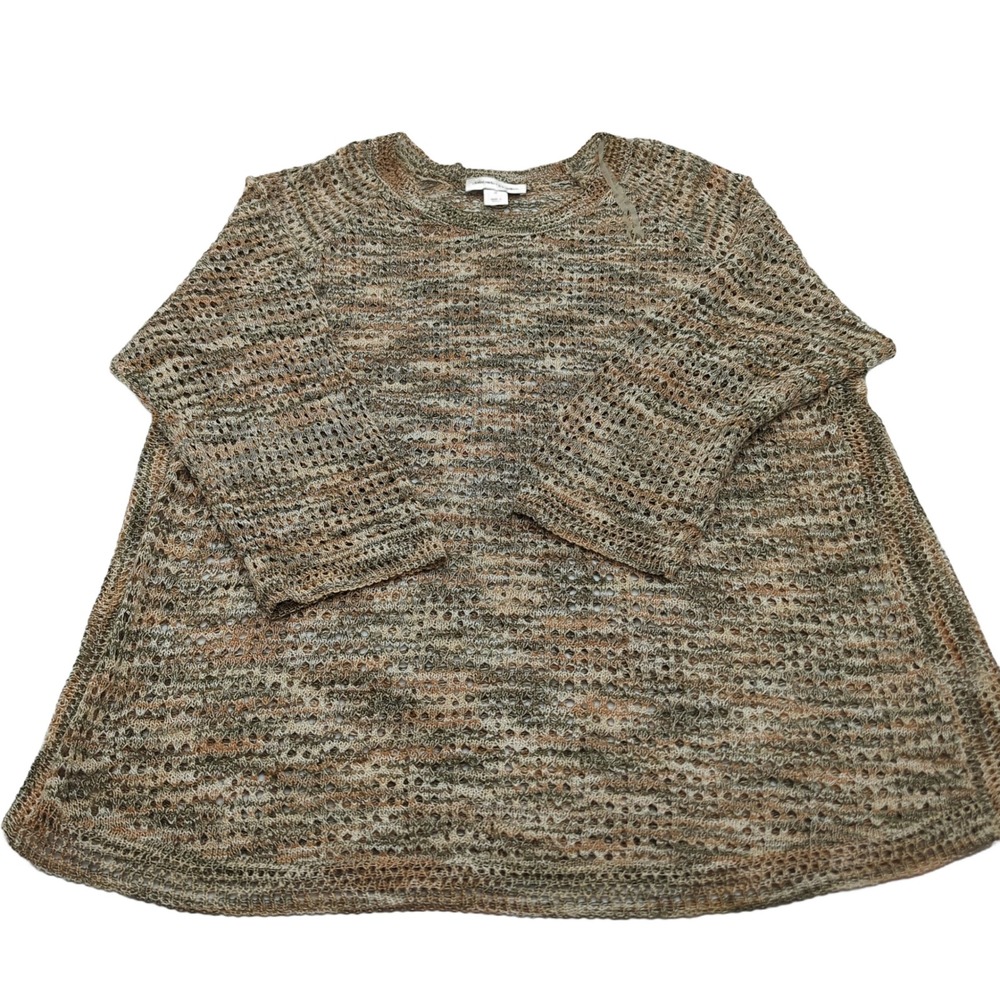 Christopher & Banks Womens XL Open Knit Sweater Earth Tone 3/4 Sleeve Boho Top